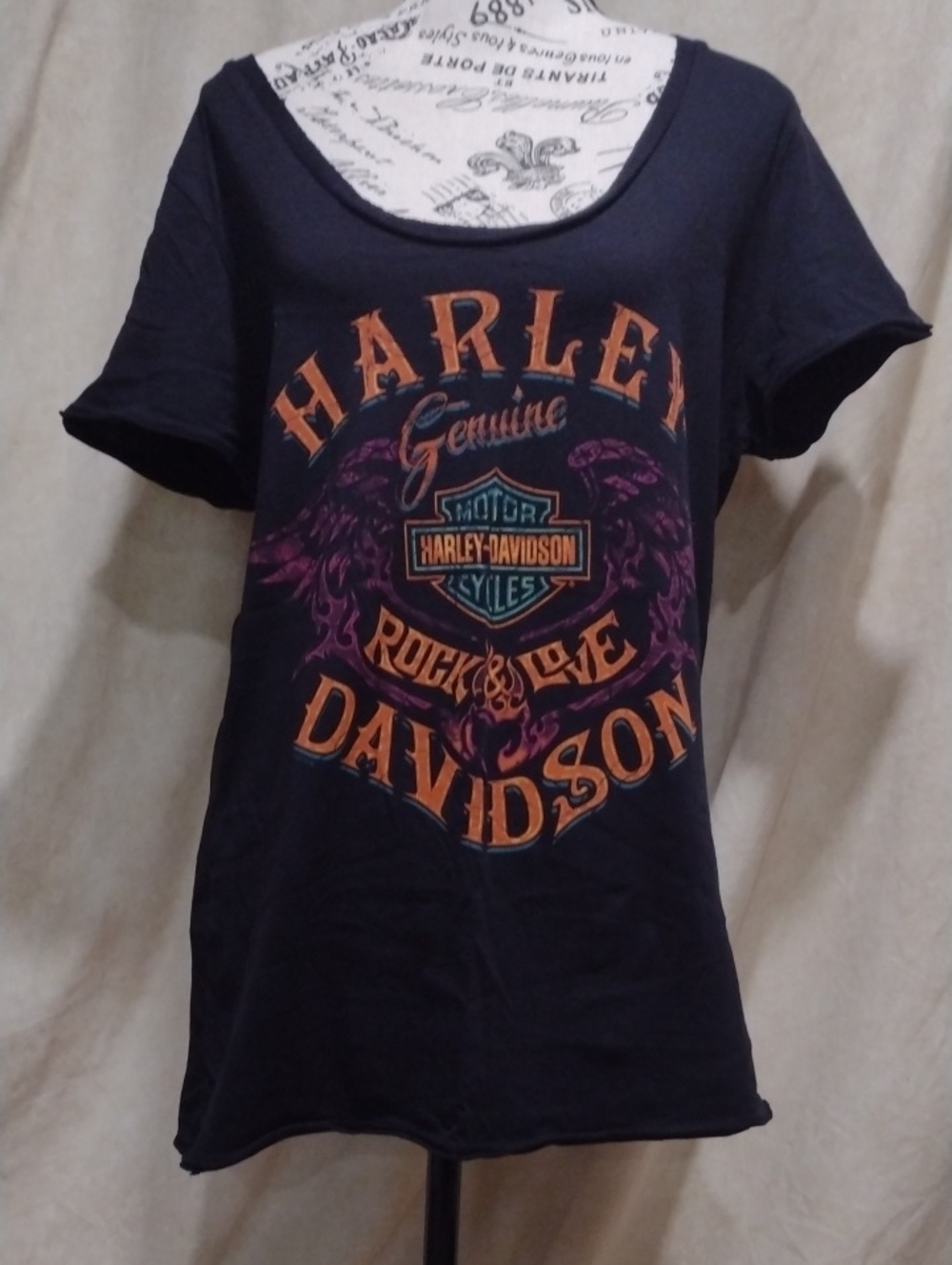 Harley-Davidson Black Tee with Orange, Blue & Purple Graphic